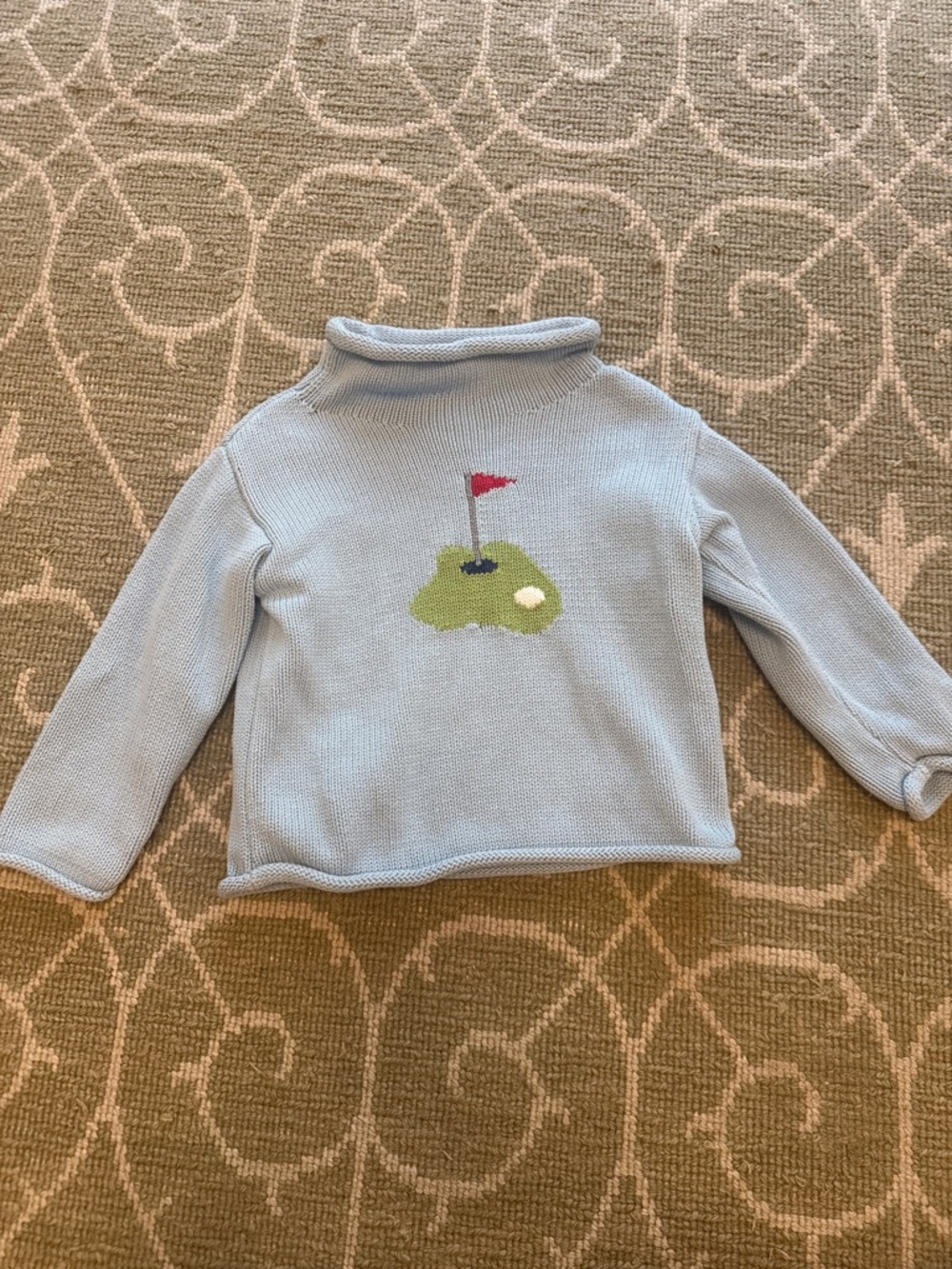 Mudpie Kids Light Blue Golf Motif Rollneck Sweater 12-18 Months